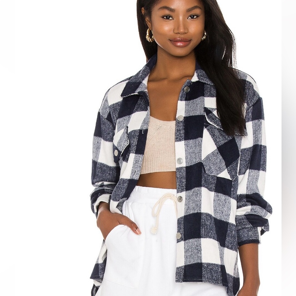 Steve Madden plaid shirt jacket in navy